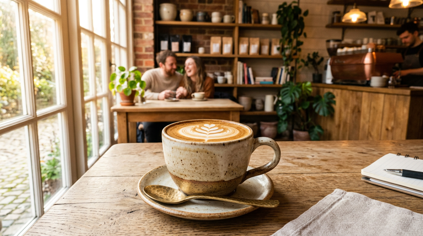 Handcrafted coffee on rustic table